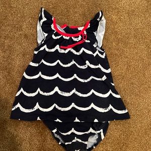 9 month Le Top, red, white, and blue outfit, top and bloomers